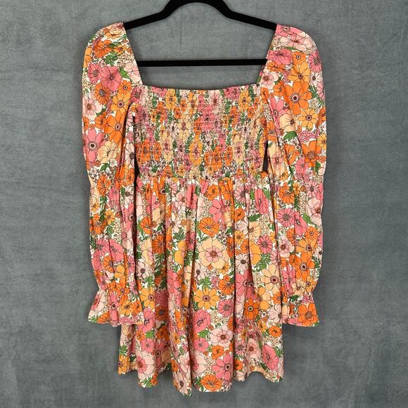 Gianni Bini Dresses & Skirts - Gianni Bini Dress Womens Extra Small Orange Floral Smocked Babydoll Cottage Boho
